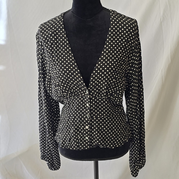 Free People love street women M polka dot long sleeve button down whimsigoth - Picture 3 of 12